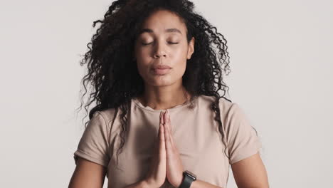 African american woman over white background.