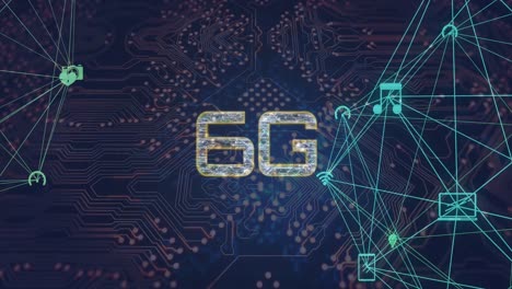 Animation-of-6g-text-connections-over-computer-circuit-board