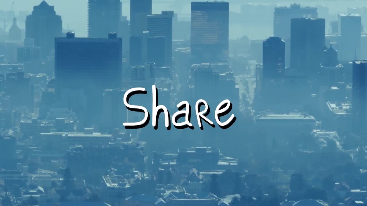 Animation of share text over cityscape