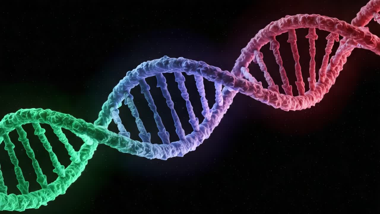 A Stunning Visualization of a DNA Helix: Exploring the Intricate Structure and Color Spectrum of Genetic Material in a Captivating Light Display