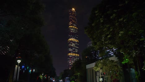 night illuminated guangzhou city downtown famous skyscraper park panorama 4k china