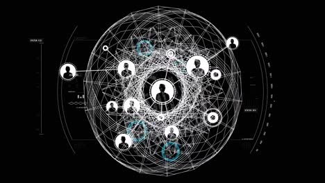 Animation-of-network-of-connections-with-icons-over-geometric-shape-ob-black-background