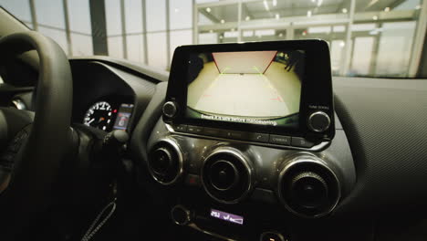 car interior with rearview camera display