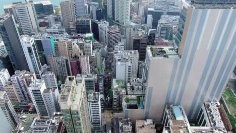 Central-Hong-Kong,-aerial-view-of-traffic-and-city-skyscrapers