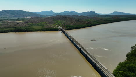 drone overlooking the amistad bridge (puente la amistad de taiwán) in costa rica