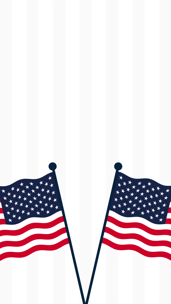Animated American Flags Waving on White Striped Background