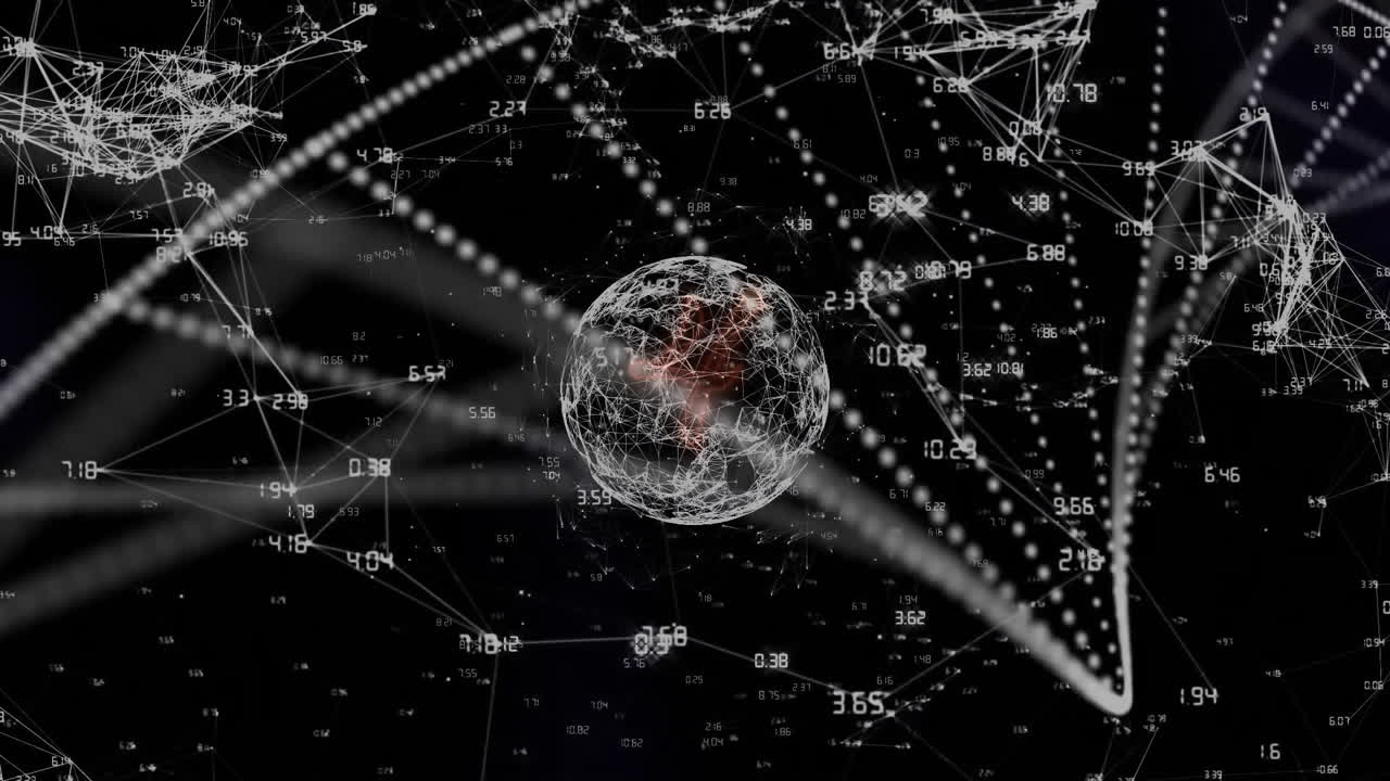 전 세계 연결 네트워크의 애니메이션과 검은색 배경에 있는 dna 가닥