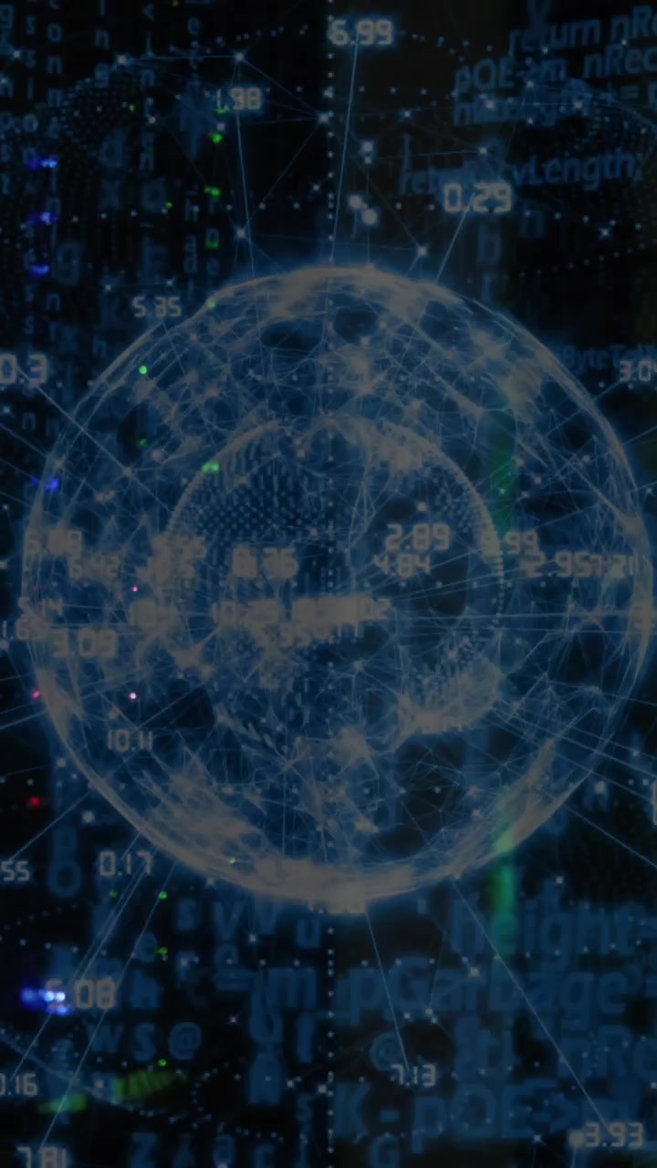 Animation of data processing and globe over server room