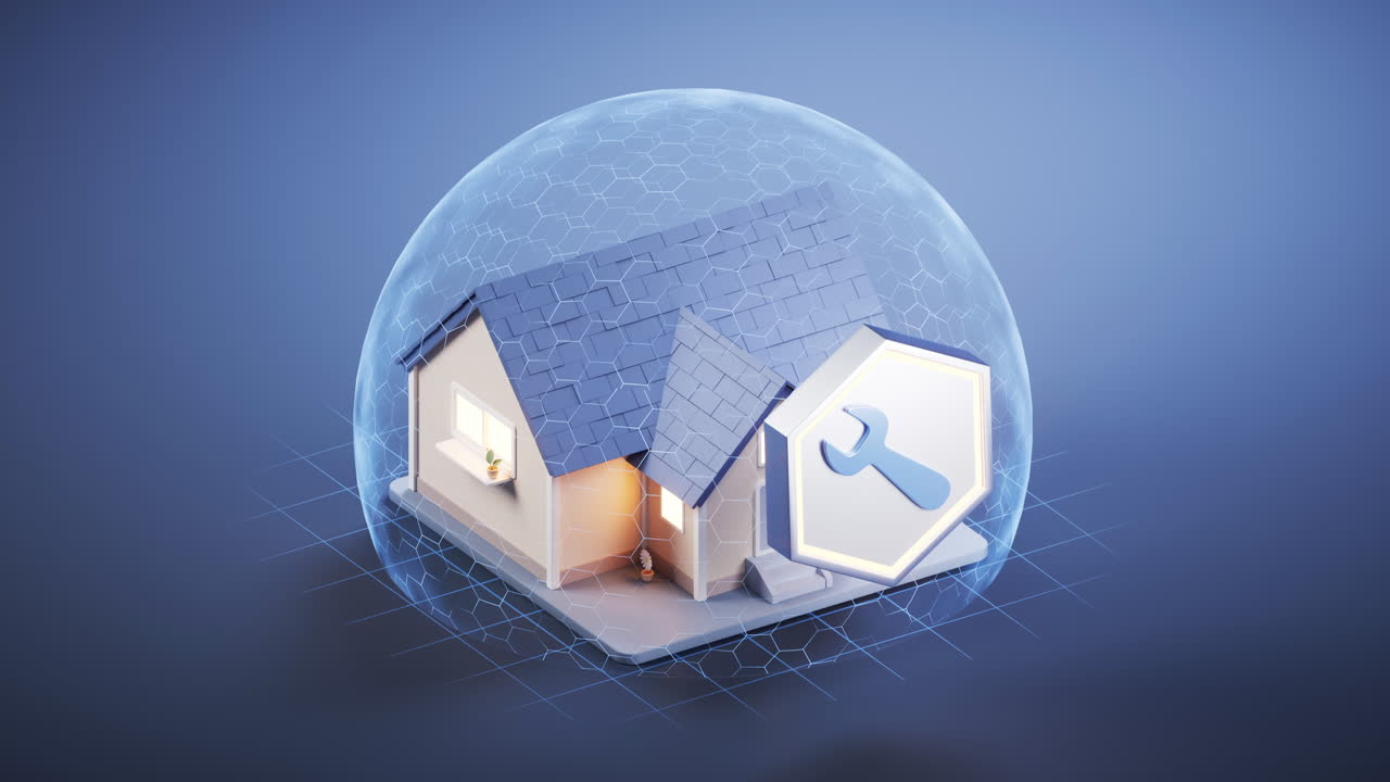 Residential house with maintain sign, 3d rendering.