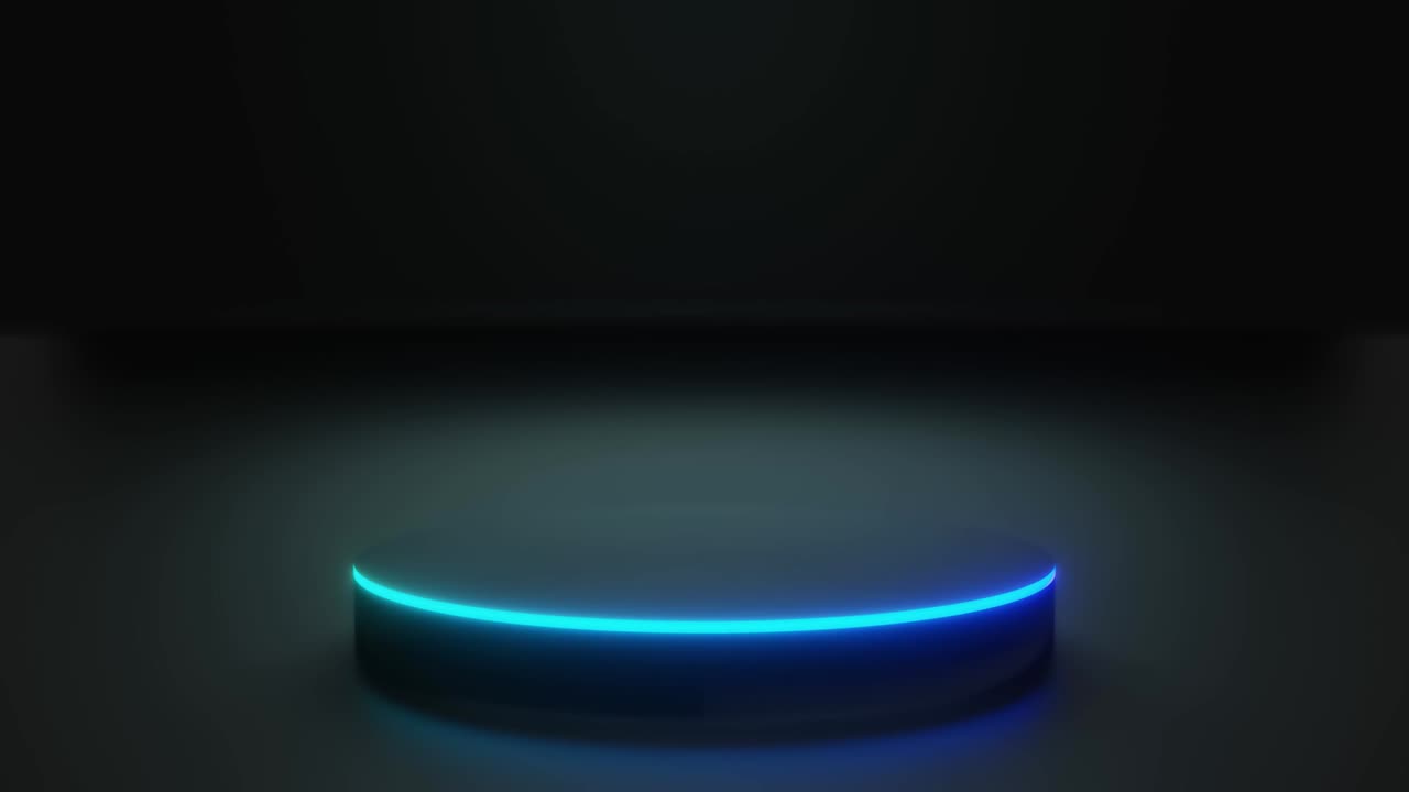 escenario de círculo negro o podio con luces de neón para su producto fondo oscuro renderización 3d
