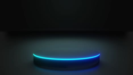 escenario de círculo negro o podio con luces de neón para su producto fondo oscuro renderización 3d