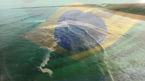 animación de la bandera de brasil ondeando sobre el paisaje de la playa