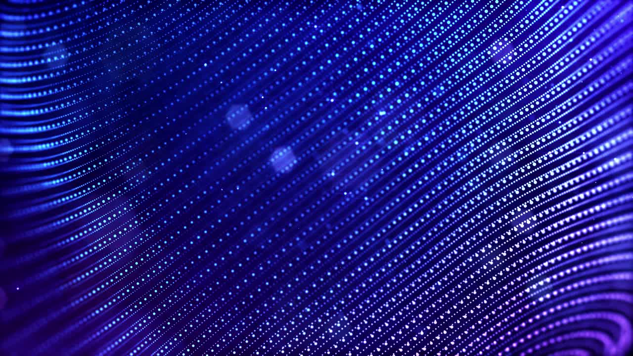 4k looped science fiction particle background with bokeh and light effects. Glow blue particles form lines, surfaces, complex structures in smooth motion like in the microworld or space. 11