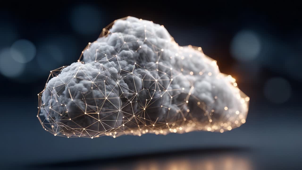 A Stunning Render of a Luminous Cloud Formed by Interconnected Lines and Points, Displaying Intricate Details and a Captivating Glowing Effect Against a Soft Background