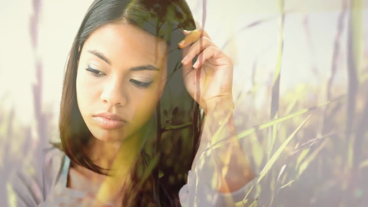 animación digital de una mujer molesta contra el campo