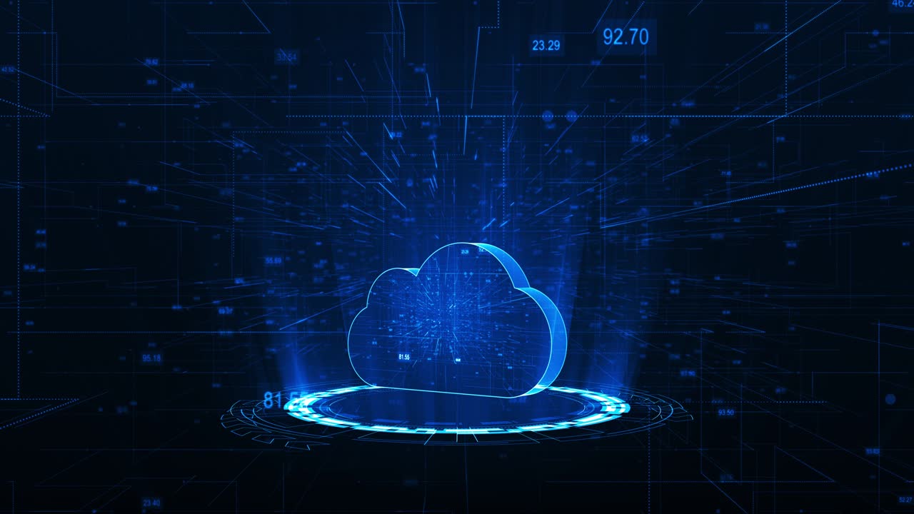 Motion graphic of Blue cloud storage with rotation circle technology abstract background seamless loop video