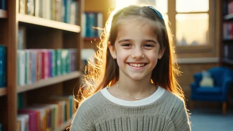 smiling girl in a library