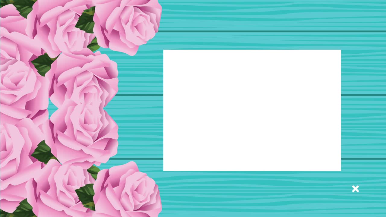 fiori di rose rosa con cornice quadrata in animazione a sfondo di legno
