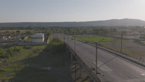 Drone-shot-of-bridge-in-downtown-Los-Angeles,-Georgia,-USA