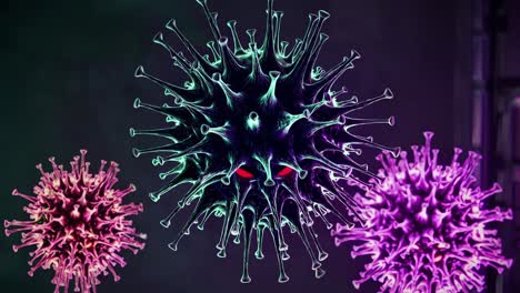 vista microscópica de virus peligrosos con ojos rojos brillantes, que representan una amenaza viral cyberpunk que se extiende en un entorno tecnológico