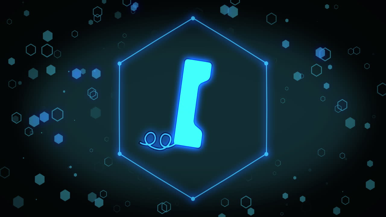 animación del icono del teléfono sobre hexágonos sobre fondo negro