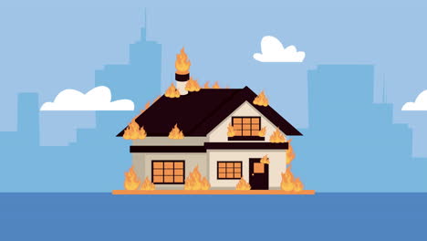 city emergency service with house on fire