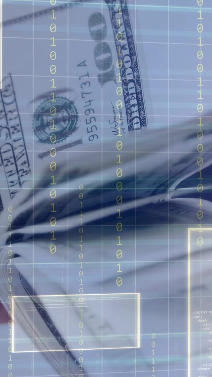 Video verticale: Mano destra che afferra il bordo e sventola banconote da 100 dollari, con un'overlay che evidenzia gli ID per la verifica.