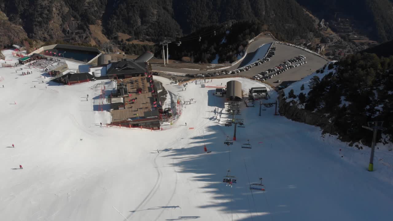 Arinsal Ski Resort, Andorra - Flying over Ski Resort, Dolly In