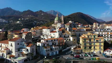 drone footage of the town of amalfi, italy