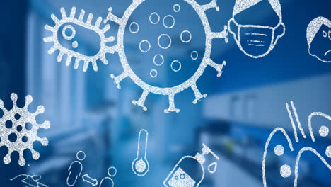 coronavirus concept icons against empty hospital