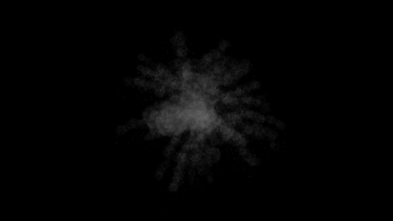 Esplosione di particelle, fuochi d'artificio e scintille con effetto di movimento dinamico e realistico di particelle e fumo, rendering 3D