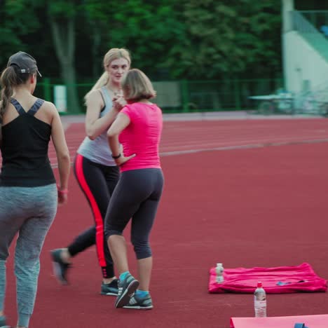 athletic group training on stadium