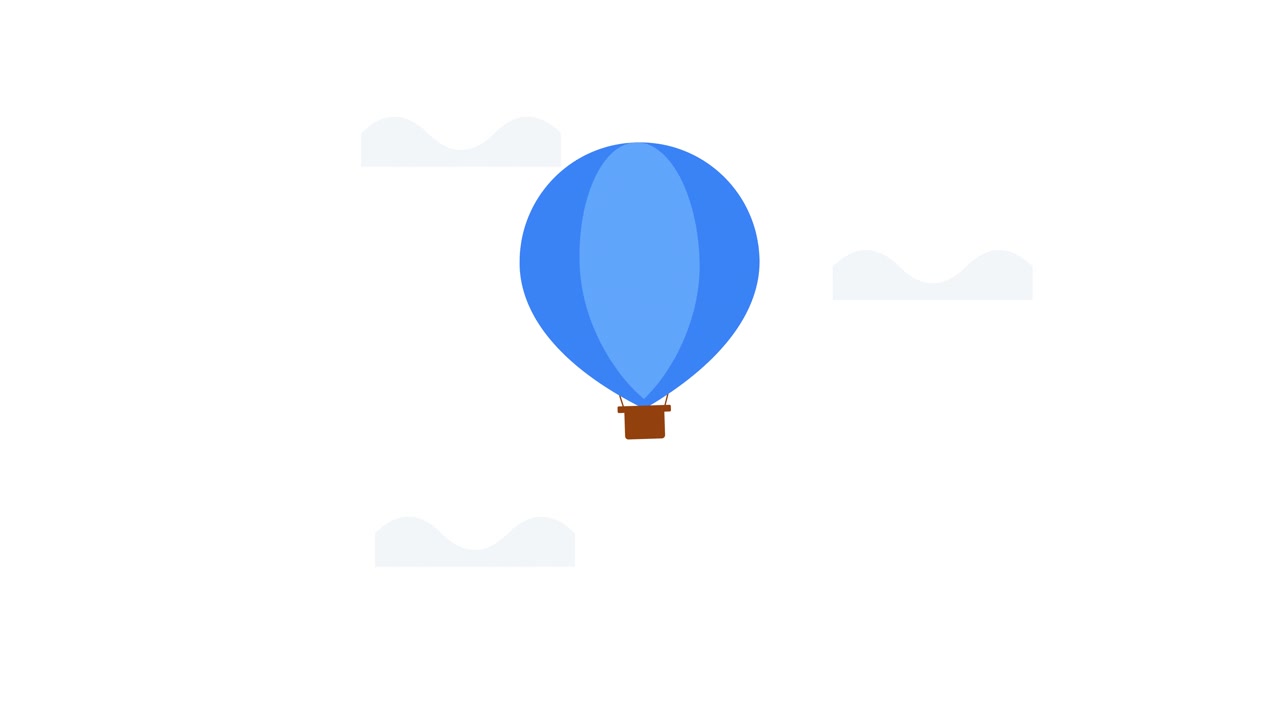 Mongolfiera blu animata che fluttua nel cielo