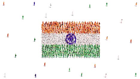 bandera de la india. un gran grupo de personas se forman para crear la forma de la bandera de la india. video de animación 4k.