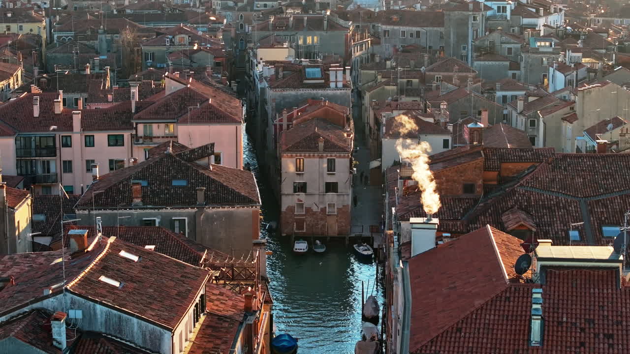 Aerial drone view of the buildings in Venice City, Italy