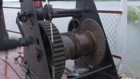 old rusty winch on a boat deck