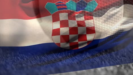 animation of flag of croatia over football on stadium