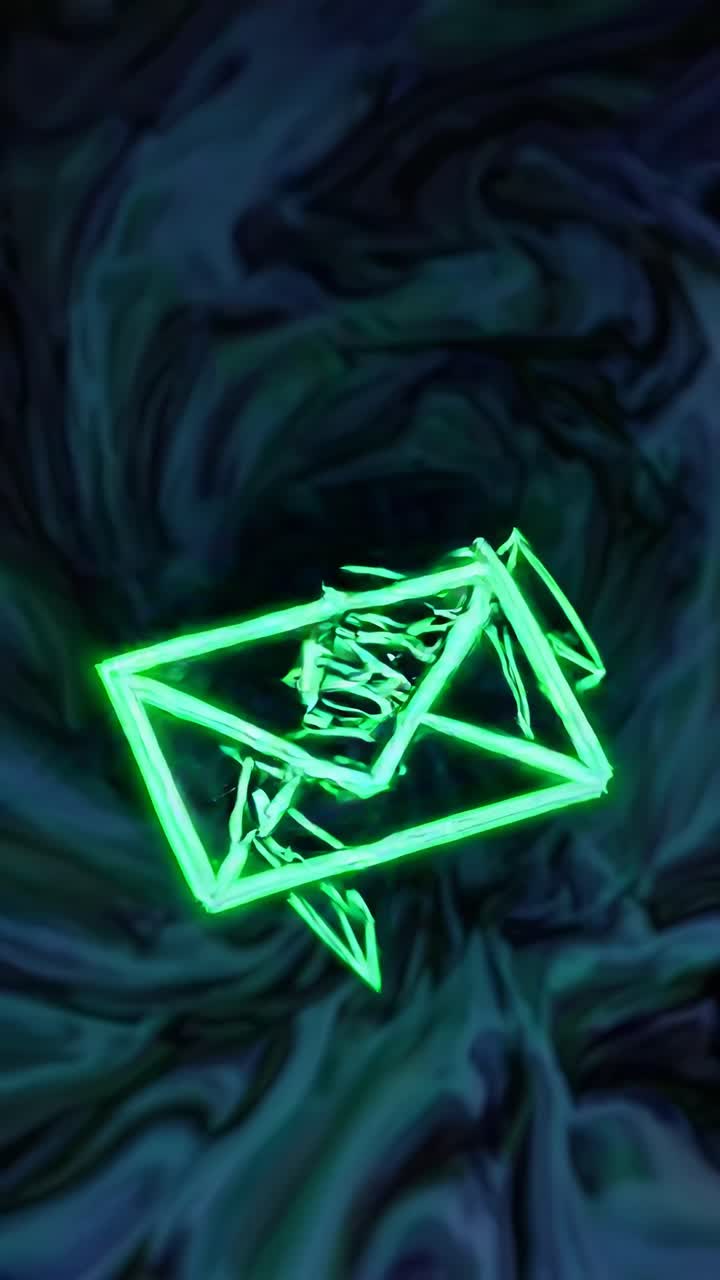 A neon green envelope with abstract art inside, viewed from a high angle