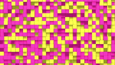 cubo de caja pequeña rosa amarillo fondo geométrico aleatorio. ilustración de mosaico de píxeles cuadrados abstractos. fondo de bloque de tierra. diseño fractal de fantasía. arte digital. bucle de animación 3d de 4k