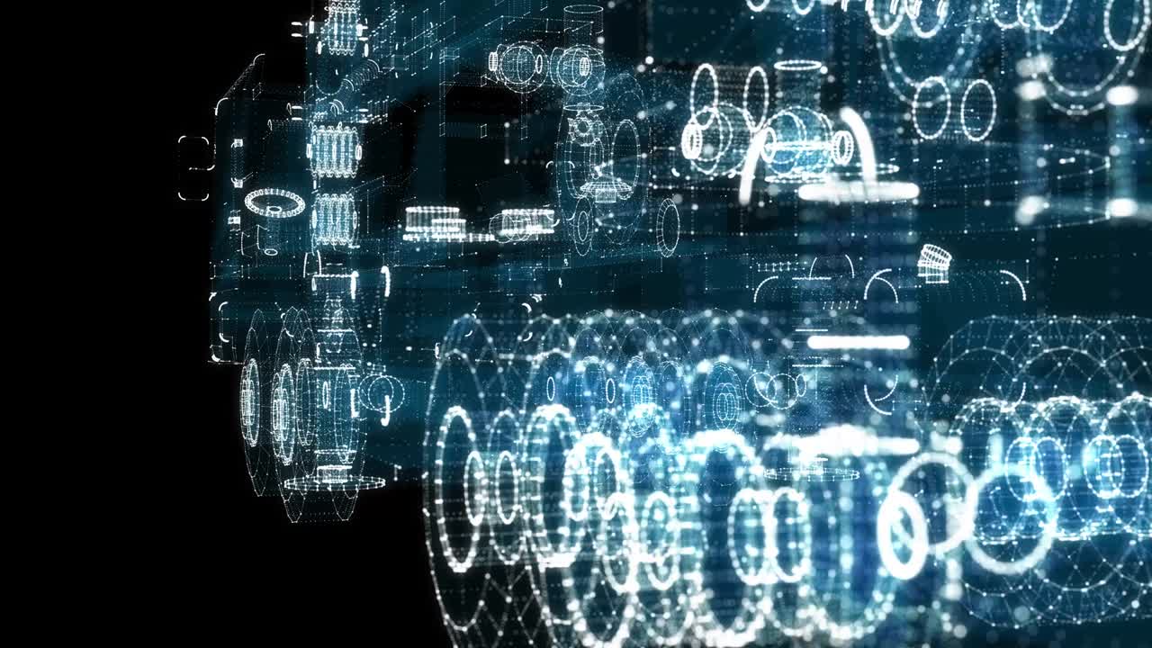 디지털 트럭 크레인 홀로그램: 운송 및 기술 개념