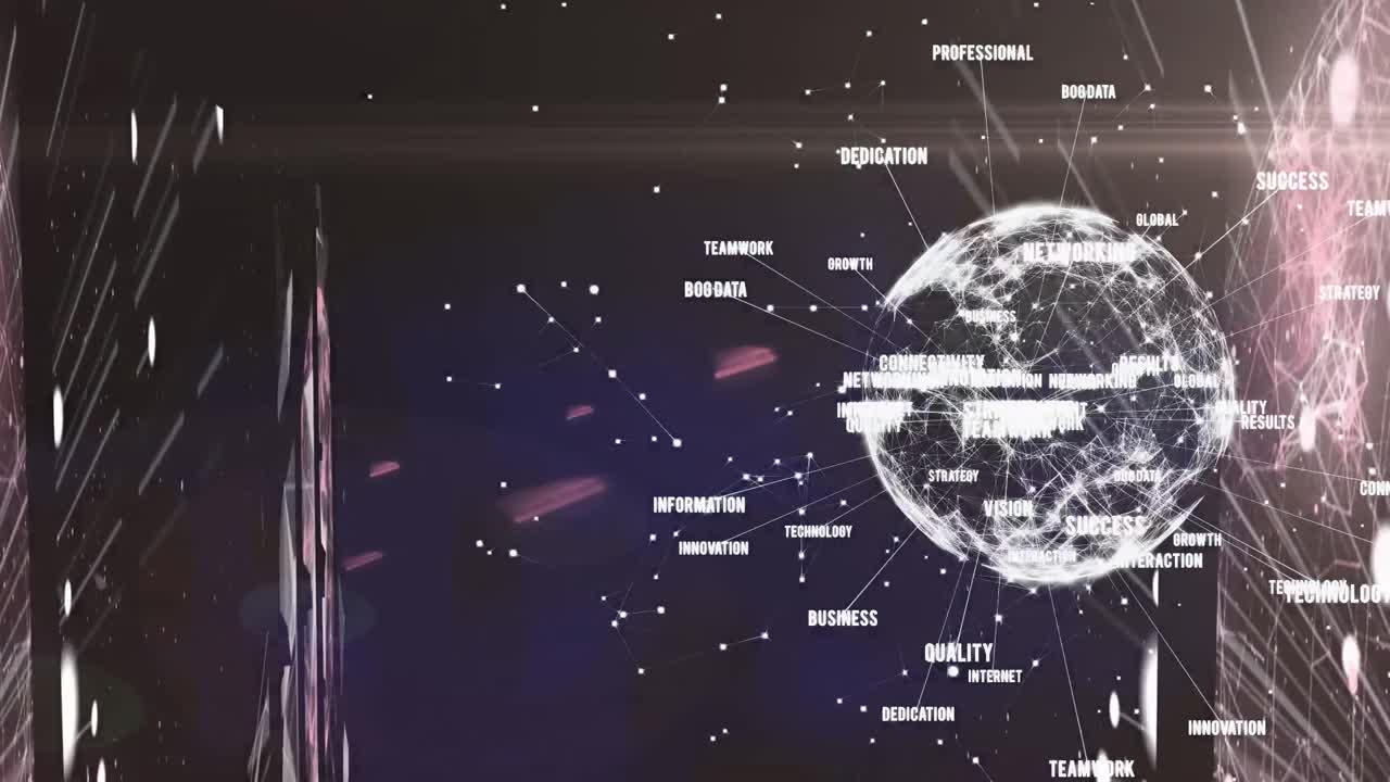 animación de la red de conexiones y el globo sobre fondo negro