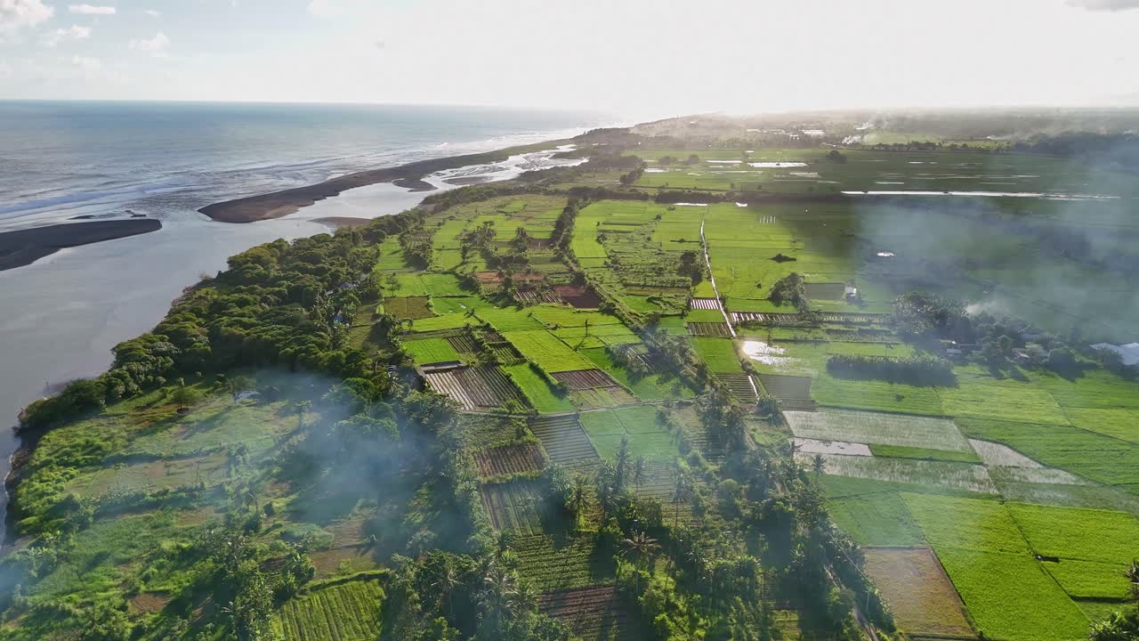 Panoramic view of the coastline at Baros Beach in Yogyakarta, Indonesia.