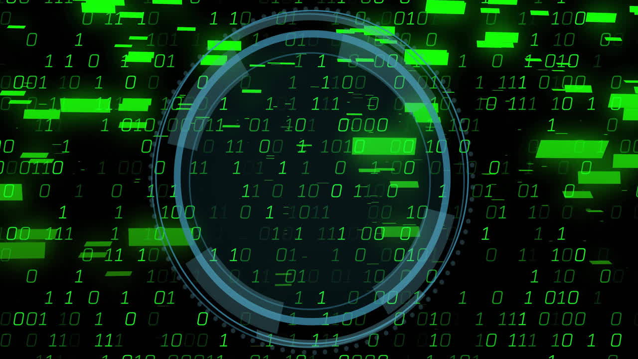 código binario y animación de interfaz digital sobre fondo verde