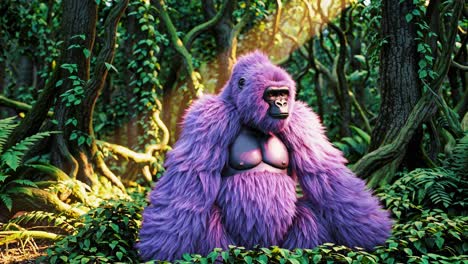 purple gorilla in a lush jungle