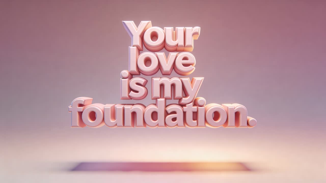 On start stacked 3D type rising, sharpening in pastel studio with shiny floor glow revealing phrase