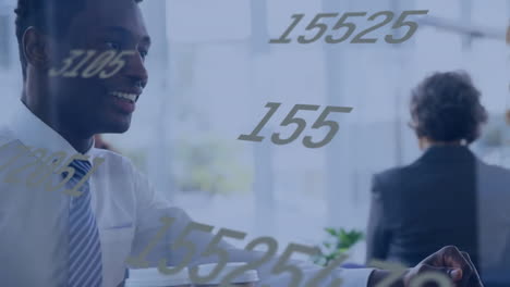 animation of numbers processing over diverse business people in office