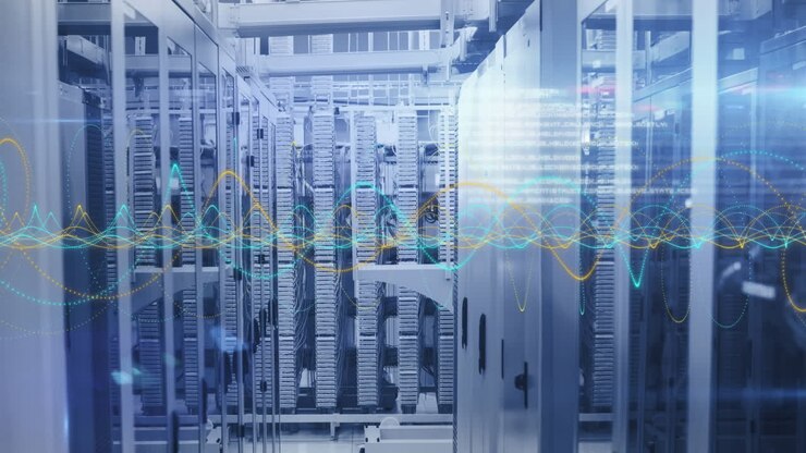 Animation of shapes and data processing over server room