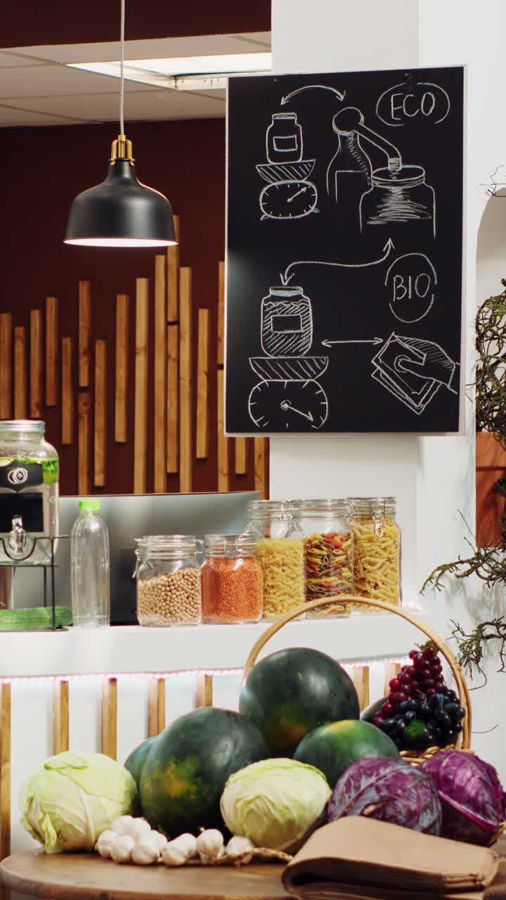 Supermercato di video verticali con cibo senza pesticidi