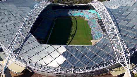 drone aerial view of sydney olympic park sports entertainment area show ground concert event centre football stadium seating super dome homebush bay nsw australia travel tourism 4k