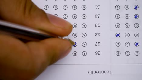 marking answers in a multiple-choice test- close up